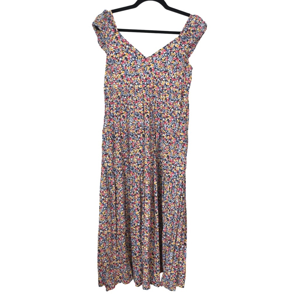 Bright Ditsy Floral V-Neck Sleeveless Maxi Dress w/ Back Tie